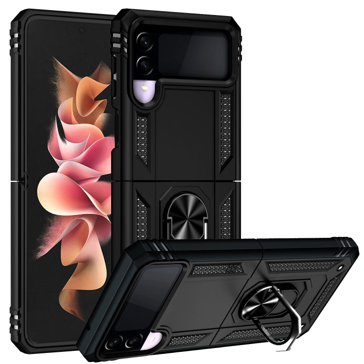 Samsung Galaxy Z Flip3 5G case made of TPU and PC, featuring a shockproof design and a 360-degree rotating holder.